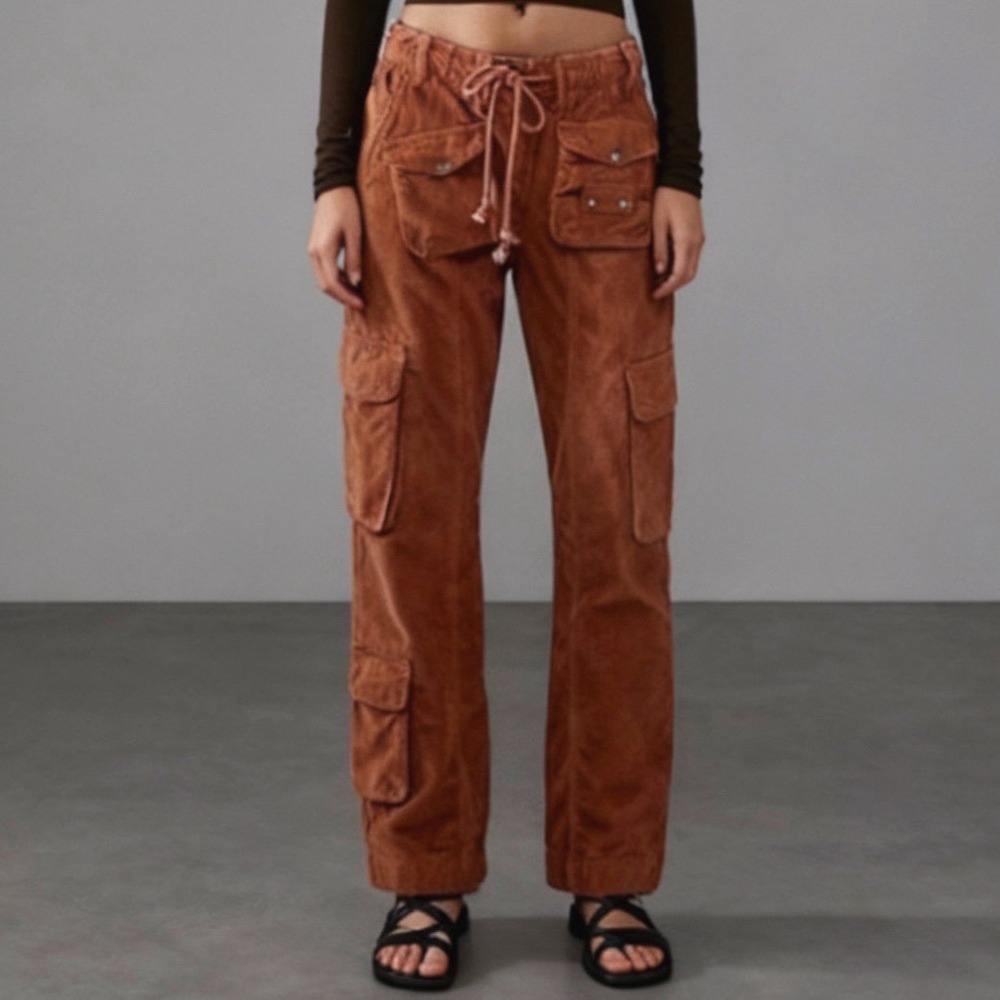 Free People Tahiti Corduroy Cargo Pants Copper Retro Utility size Medium - Picture 1 of 7
